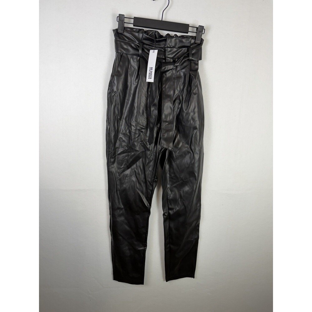 BB Dakota By Steve Madden Pants Women 2 Black Faux Leather High Waist Belt Waist